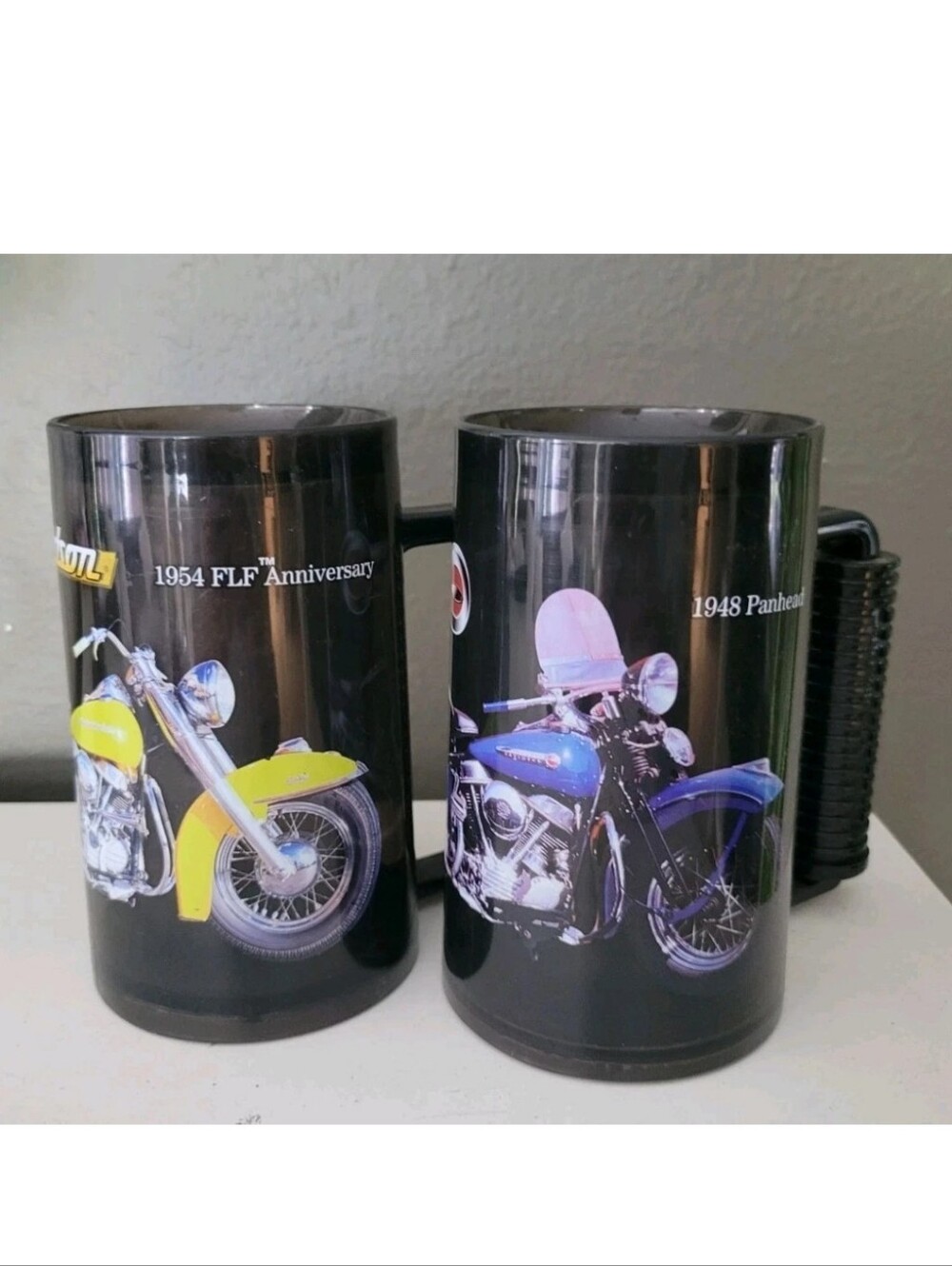 Harley Davidson 1948 Pan Head 1954 FLF Anniversary 1999 Frosty Mug Set Vintage